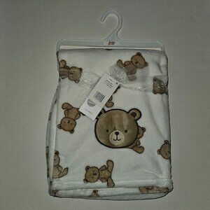 NEW Baby Gear Brown Teddy Bear White Fleece Baby Blanket Lovey 30" x 40"